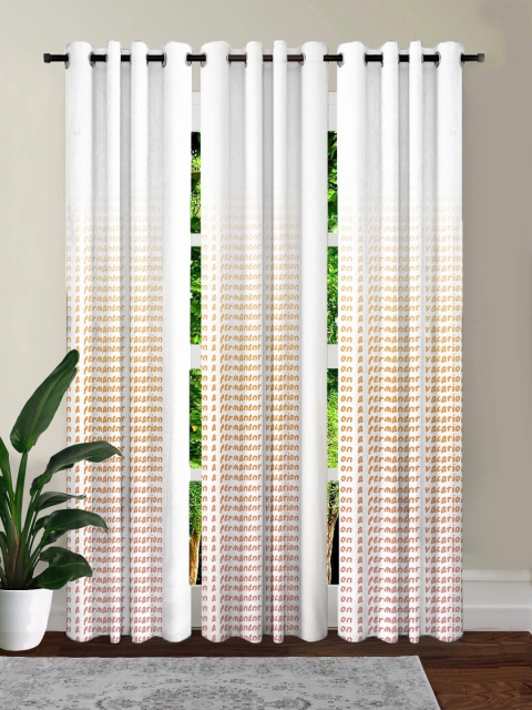 

HOUZZCODE Set Of 3 Peach-Coloured & White Shaded Text Printed Black Out Long Door Curtain