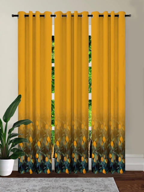 

HOUZZCODE Yellow & Grey Set of 3 Black Out Long Door Curtain
