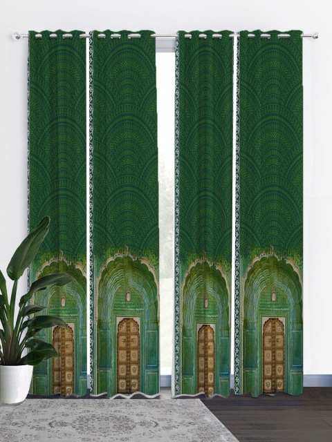 

HOUZZCODE Set of 4 Green & Brown Black Out Long Door Curtain
