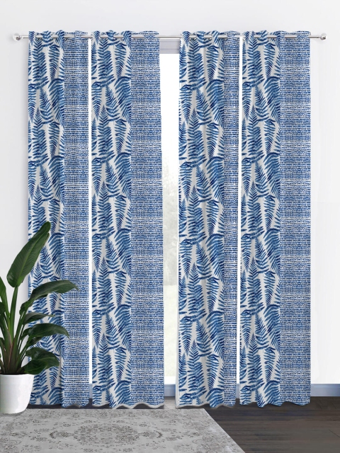 

HOUZZCODE Blue & White Set of 4 Black Out Long Door Curtain