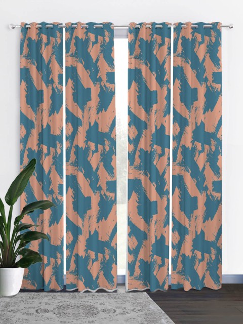 

HOUZZCODE Blue & Brown Set of 4 Black Out Long Door Curtains