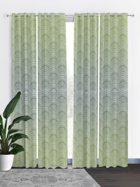 

HOUZZCODE Green & White Set of 4 Black Out Long Door Curtain