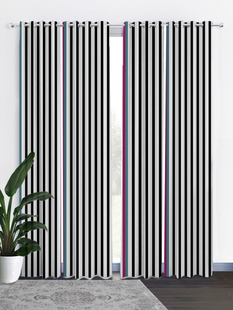 

HOUZZCODE Black & White Set of 4 Striped Black Out Long Door Curtain