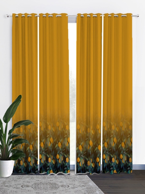 

HOUZZCODE Yellow & Green Set of 4 Black Out Long Door Curtain