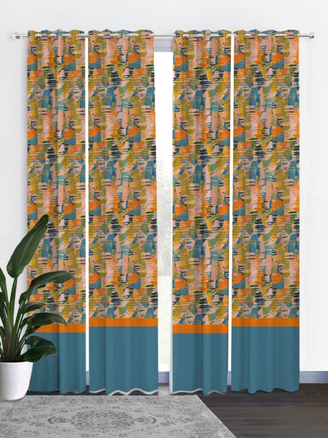 

HOUZZCODE Set of 4 Orange & Blue Black Out Long Door Curtain
