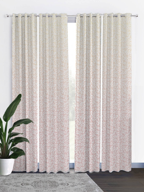 

HOUZZCODE Pink & Off White Set of 4 Black Out Long Door Curtain