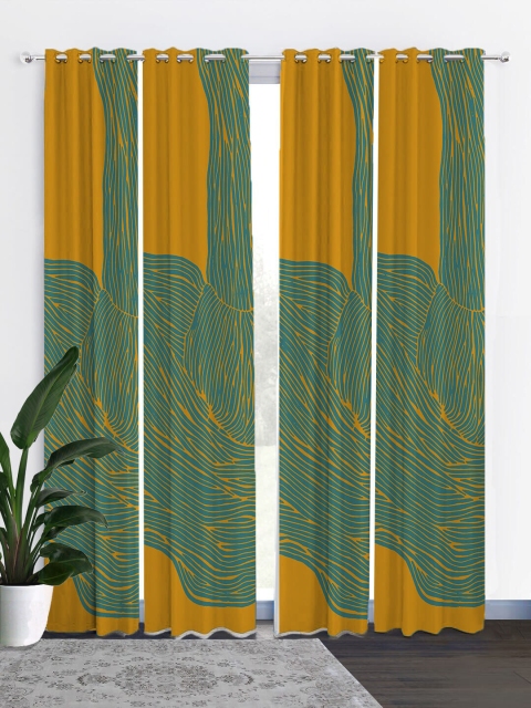 

HOUZZCODE Yellow & Blue Set of 4 Black Out Long Door Curtain