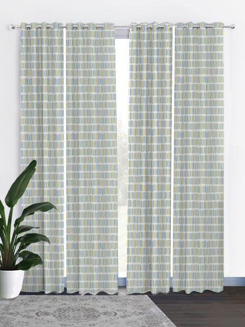

HOUZZCODE Blue & White Set of 4 Striped Black Out Long Door Curtains