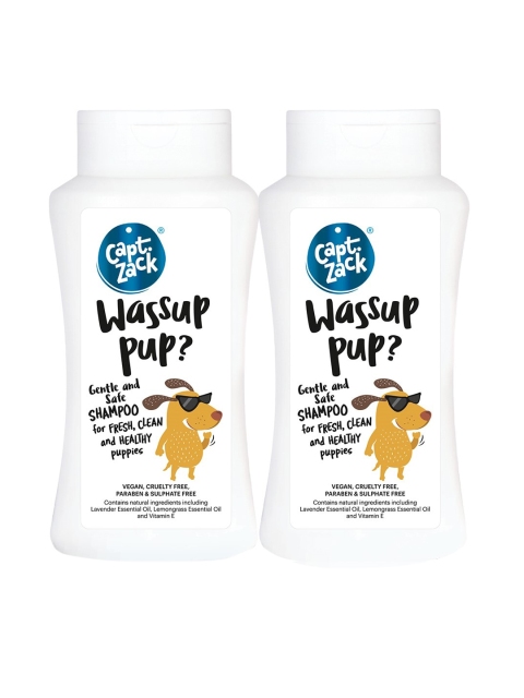 

Captain Zack Set Of 2 Wassup Pup Gentle & Safe Shampoo for Puppies, 50 ml, White