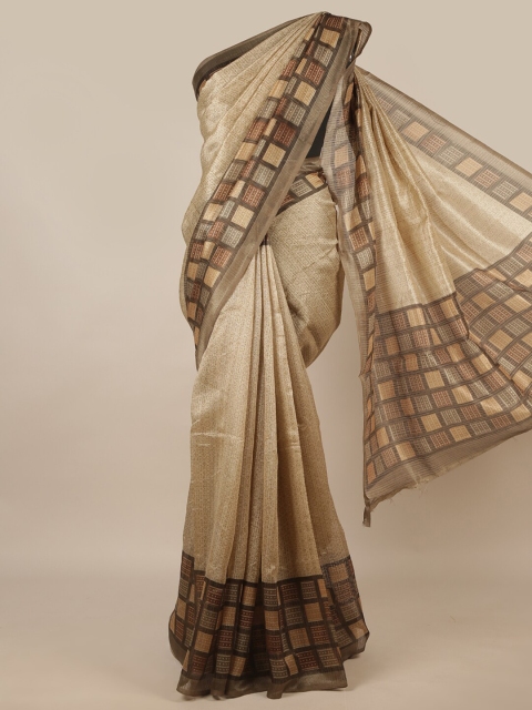 

Pothys Cream-Coloured & Brown Printed Saree