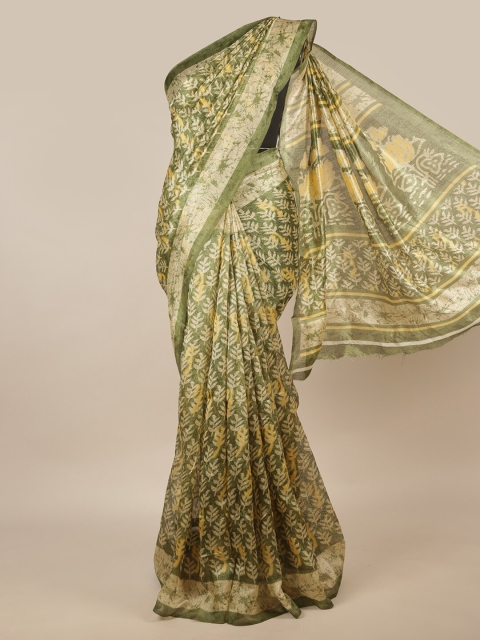 

Pothys Green & Beige Floral Cotton Blend Saree