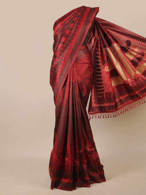 

Pothys Maroon & Brown Ethnic Motifs Jute Silk Saree