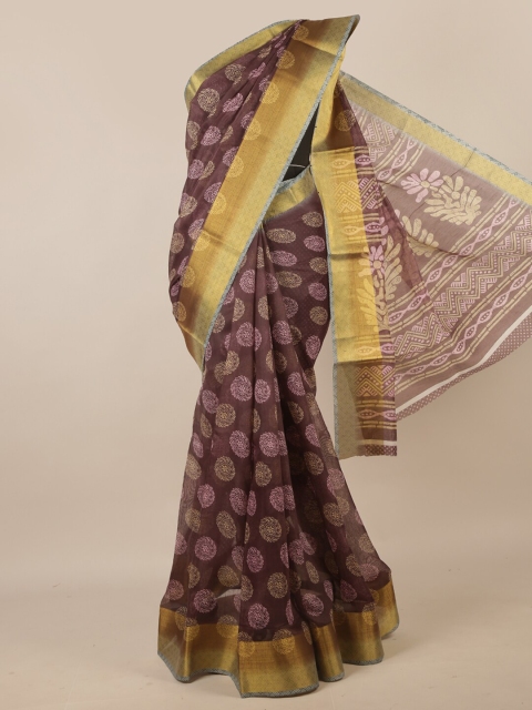 

Pothys Purple & Gold-Toned Ethnic Motifs Zari Saree