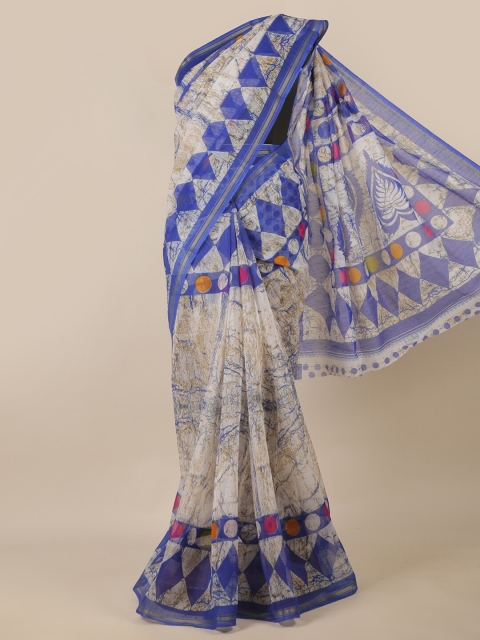 

Pothys White & Blue Batik Zari Saree