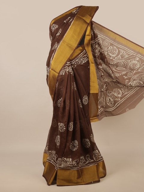 

Pothys Brown & Gold-Toned Ethnic Motifs Printed Zari Saree
