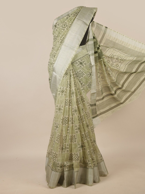 

Pothys Green & Olive Green Ethnic Motifs Printed Zari Saree