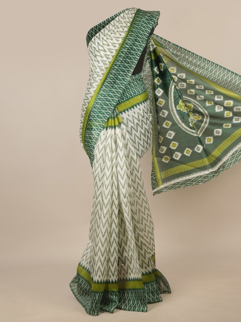 

Pothys White & Green Cotton Blend Saree