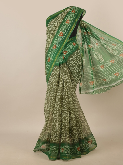

Pothys Green & White Batik Zari Saree