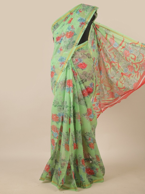 

Pothys Green & Red Floral Zari Saree