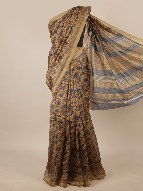 

Pothys Beige & Blue Floral Saree