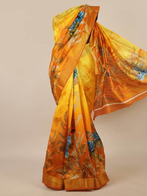 

Pothys Mustard & Blue Woven Design Zari Saree
