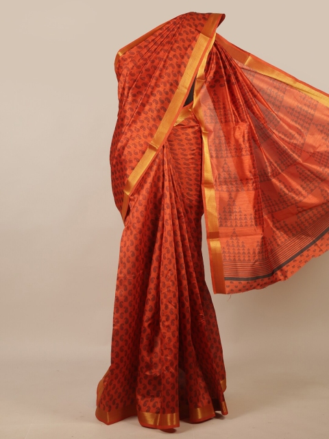 

Pothys Rust & Gold-Toned Paisley Zari Saree