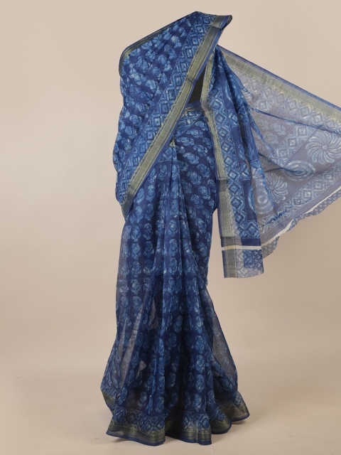 

Pothys Blue & Gold-Toned Ethnic Motifs Zari Saree