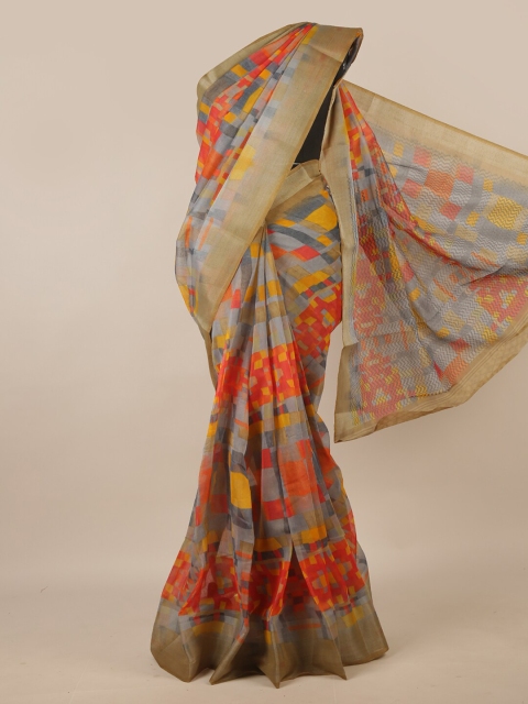 

Pothys Orange & Yellow Geometric Printed Zari Saree