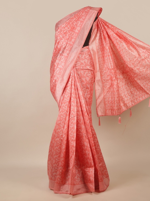 

Pothys Peach-Coloured & White Floral Beads and Stones Saree