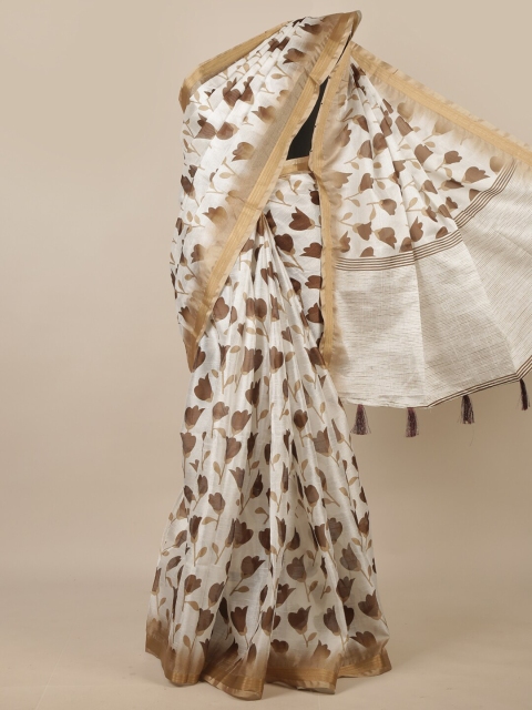 

Pothys White & Brown Floral Zari Saree