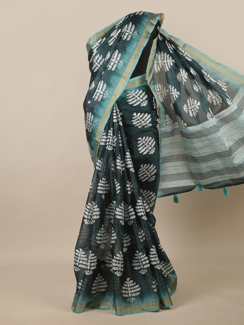 

Pothys Green & White Floral Zari Saree