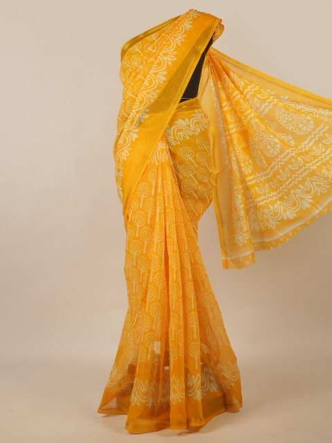 

Pothys Mustard & Cream-Coloured Floral Zari Saree