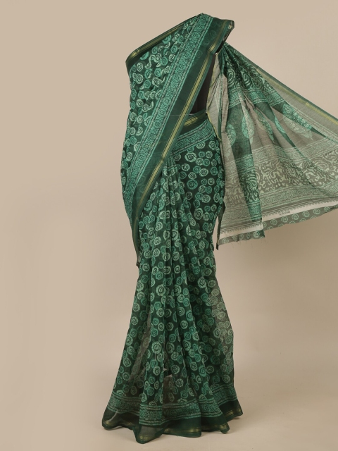 

Pothys Green & Gold-Coloured Ethnic Motifs Printed Zari Saree