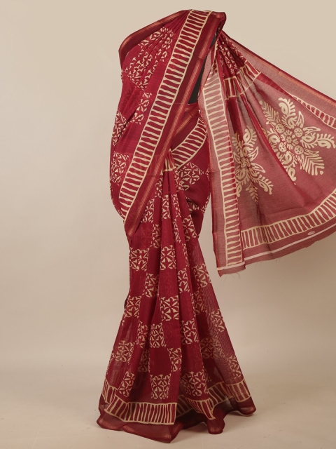 

Pothys Maroon & Cream-Coloured Batik Zari Saree
