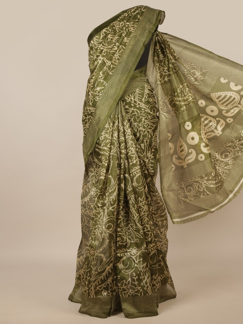 

Pothys Olive Green & Cream-Coloured Floral Printed Saree