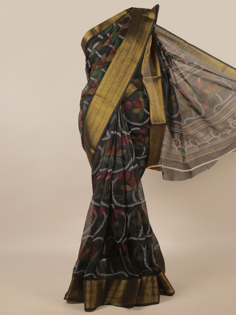 

Pothys Black & Pink Floral Zari Saree