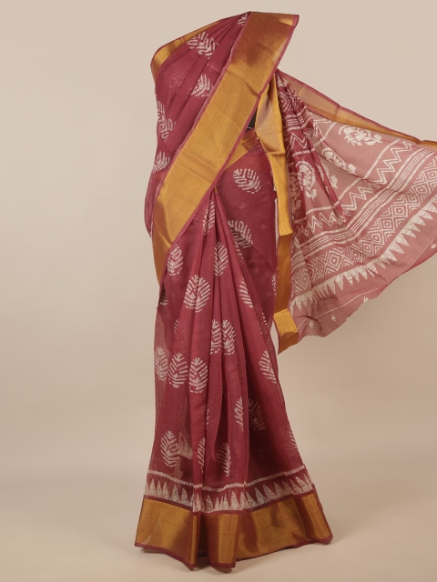 

Pothys Purple & Gold-Toned Floral Zari Saree