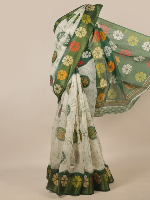 

Pothys Off White & Green Ethnic Motifs Saree