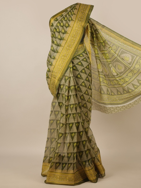 

Pothys Green & Yellow Ethnic Motifs Printed Zari Saree