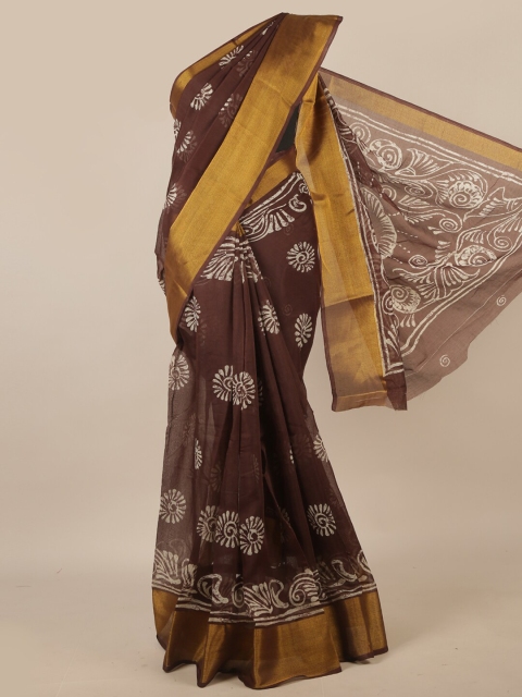 

Pothys Brown & White Ethnic Motifs Zari Saree