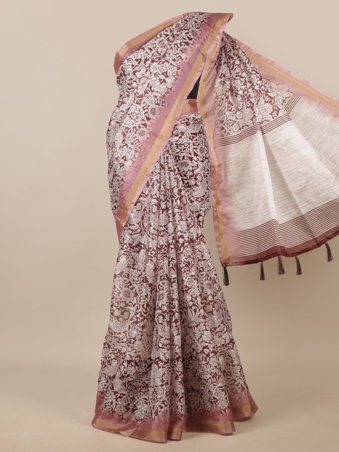

Pothys Cream-Coloured & Brown Floral Zari Saree