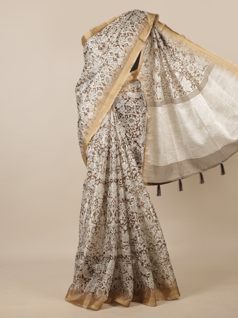 

Pothys Cream-Coloured & Brown Floral Printed Zari Saree