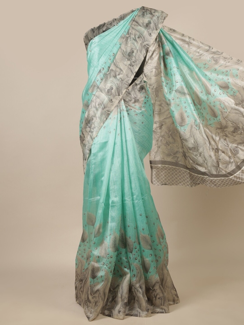 

Pothys Green & Grey Floral Saree