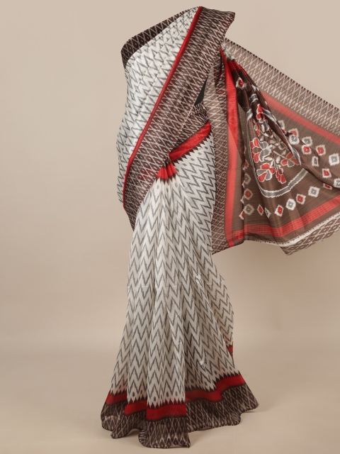 

Pothys White & Brown Printed Saree