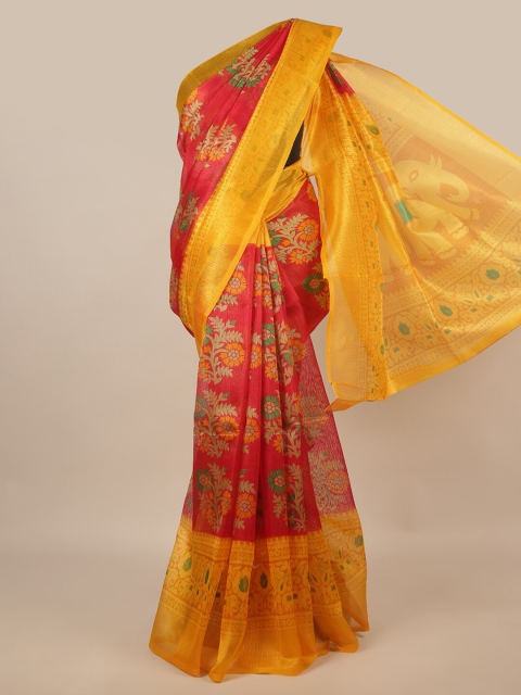 

Pothys Red & Yellow Floral Printed Zari Saree