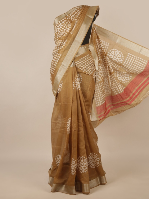 

Pothys Tan & Gold-Toned Bandhani Zari Border Saree