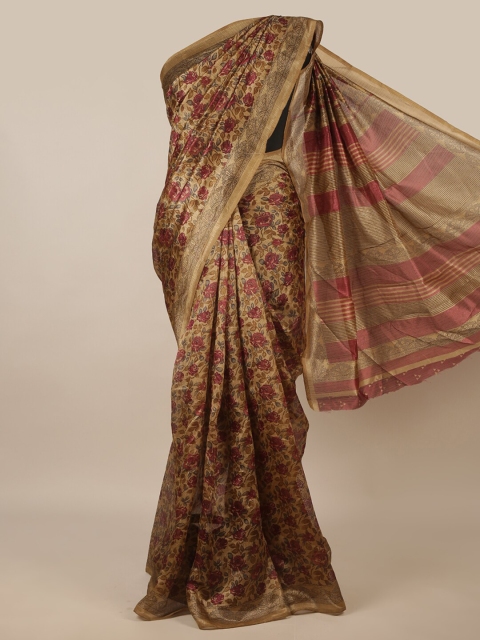 

Pothys Tan & Burgundy Floral Printed Saree