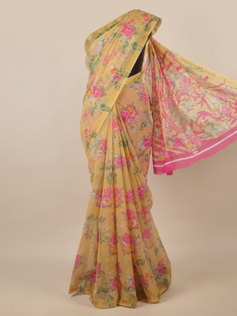 

Pothys Yellow & Pink Floral Zari Saree