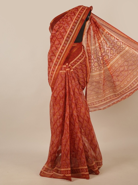 

Pothys Rust & White Striped Zari Saree
