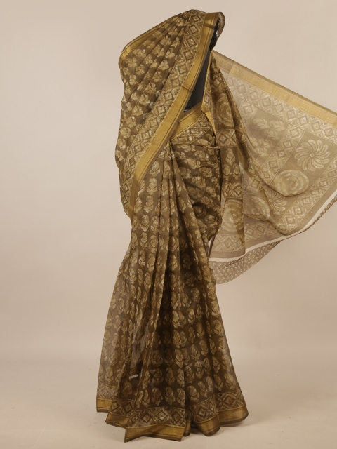 

Pothys Green & Brown Batik Zari Saree